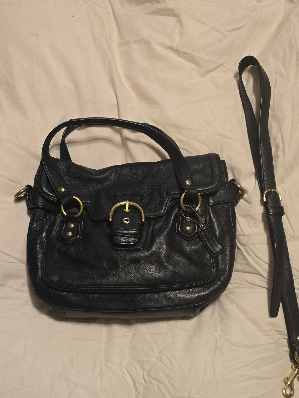 2011 Coach Black Leather Satchel Handbag with Gold Hardware